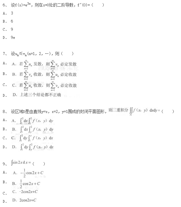 2020年湖南成考專升本數學考前沖刺題
